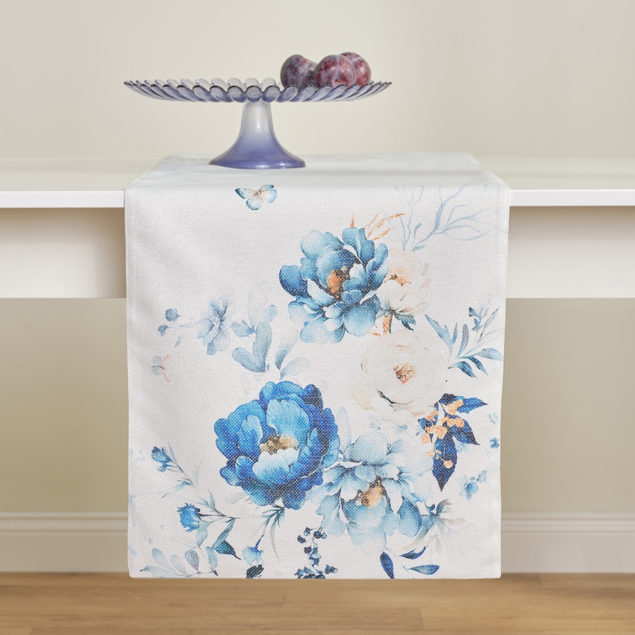 Bieżnik z nadrukiem Cyanelis 40x180 cm z motywem kwiatowym