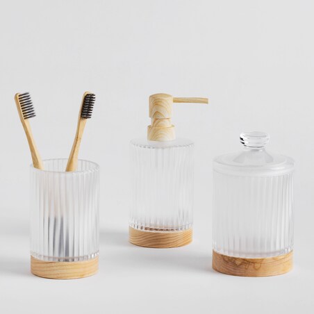 Dozownik Łazienkowy z ryflowanego szkła i drewna Apari