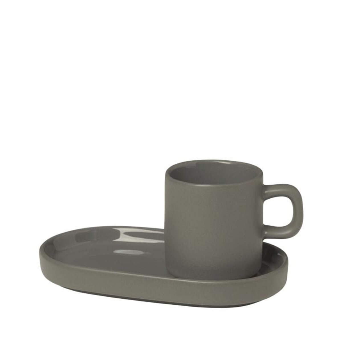 Zestaw 2 Kubków Do Espresso z Podstawkami PILAR, Pewter - ceramika, 50 ml