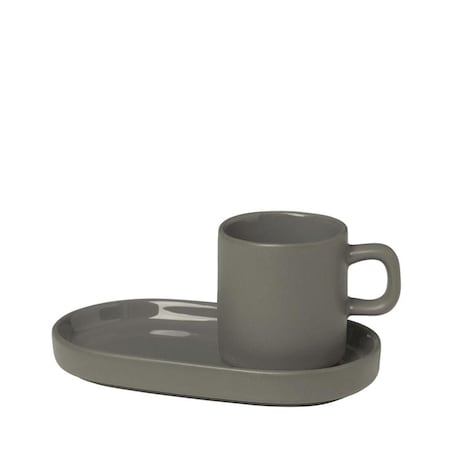 Zestaw 2 Kubków Do Espresso z Podstawkami PILAR, Pewter - ceramika, 50 ml