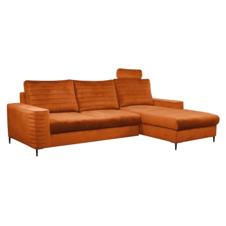 Narożnik rozkładany z zagłówkiem i pojemnikiem OLI, prawostronny, rdzawy