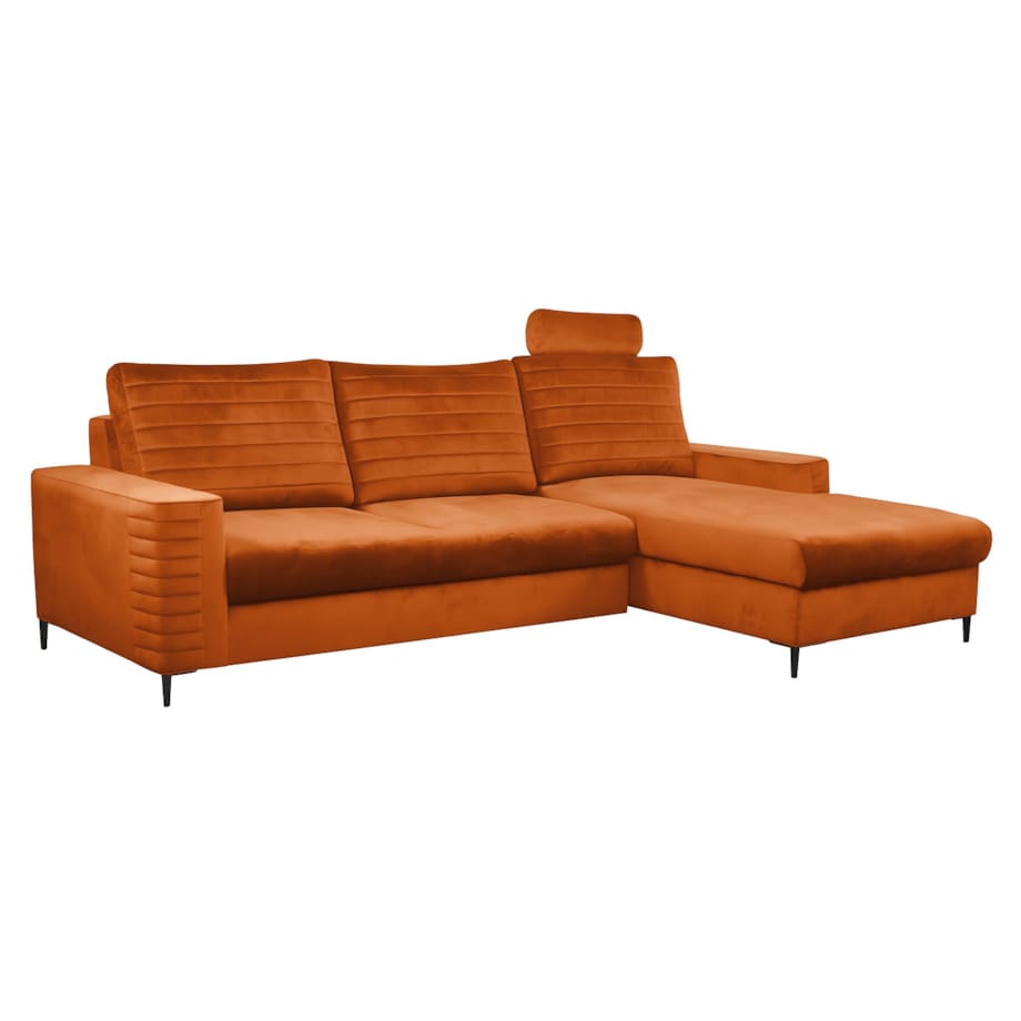 Narożnik rozkładany z zagłówkiem i pojemnikiem OLI, prawostronny, rdzawy