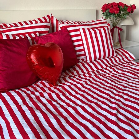 Pościel bawełniana 160x200 cm Pasy Czerwone walentynkowa Szyte w Polsce