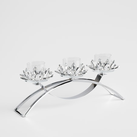 Świecznik potrójny Cristal glass trio z motywem kwiatowym
