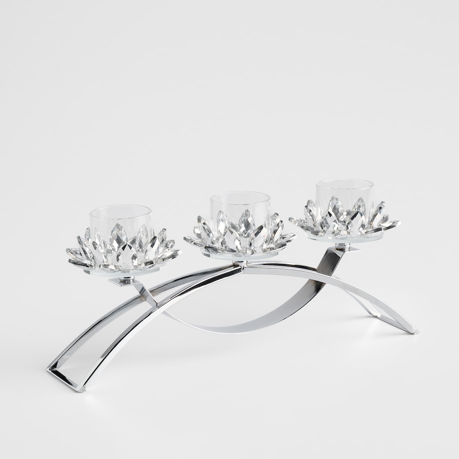 Świecznik potrójny Cristal glass trio z motywem kwiatowym