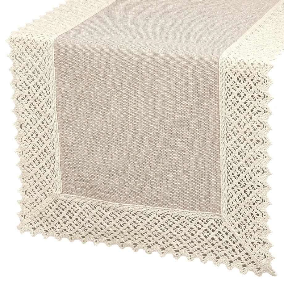 Bieżnik P130 cappucino z koronką K307 ecru - 40x140 cm - ecru