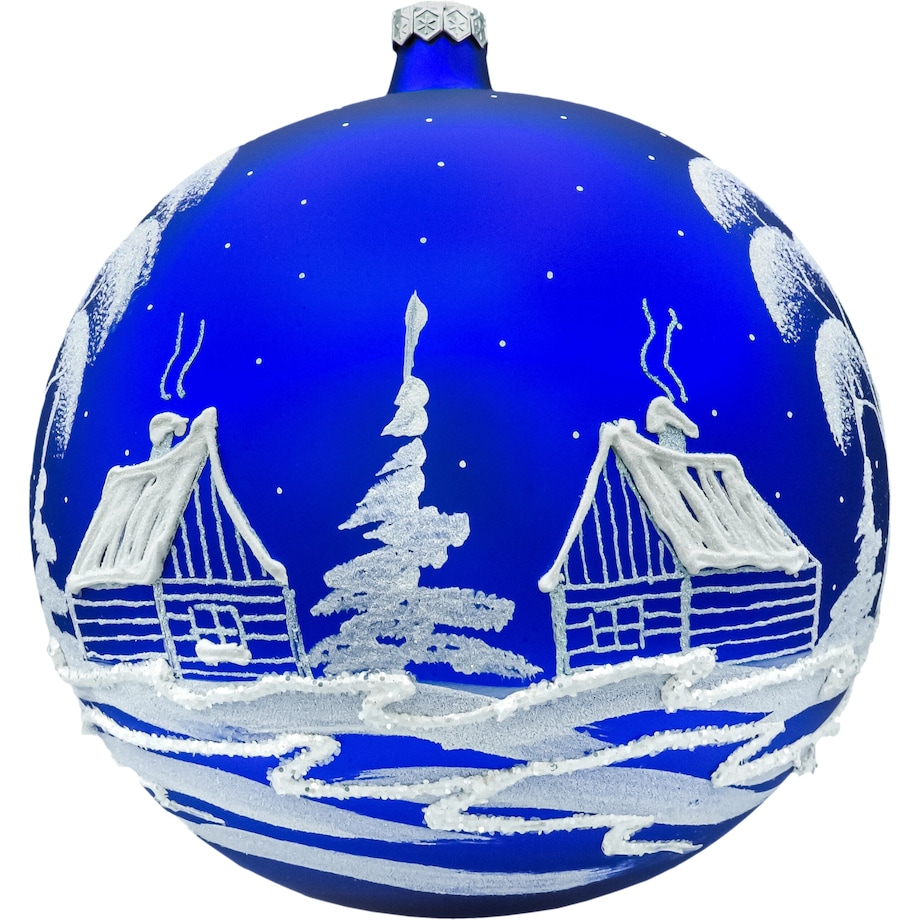 Bombka okrągła duża: Granatowa zimowa wioska