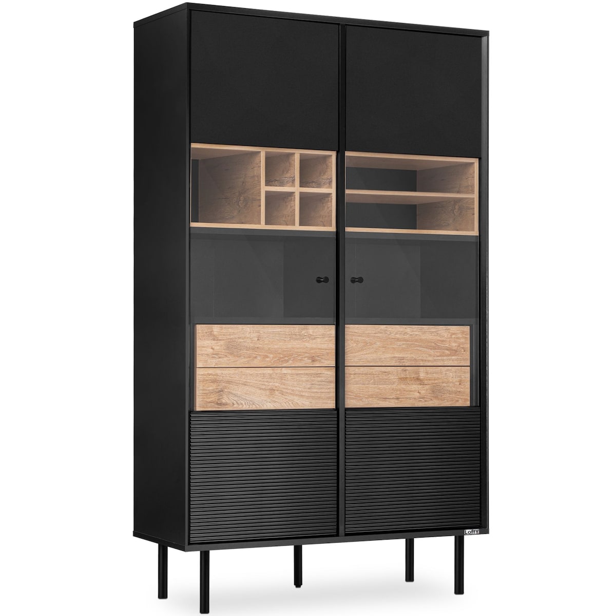 KONSIMO LOFTY Loftowa dwudrzwiowa witryna na drewnianych nogach