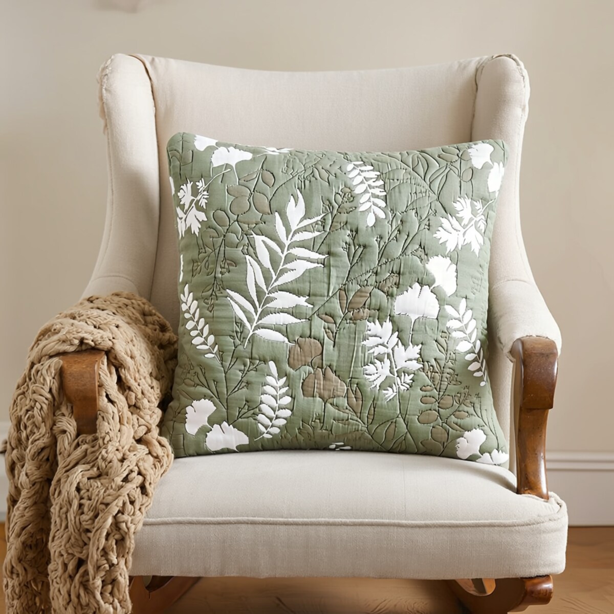 Poszewka Żakardowa Florena 45x45 cm z motywem liściastym
