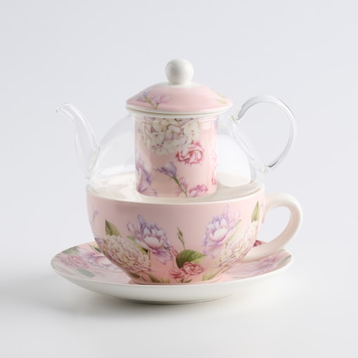 Czajniczek Z Filiżanką Tensianis z motywem kwiatowym