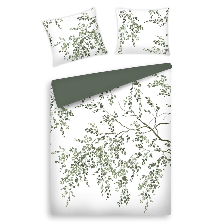 Pościel z bawełny satynowej Oliveria 160x200 cm z motywem liściastym