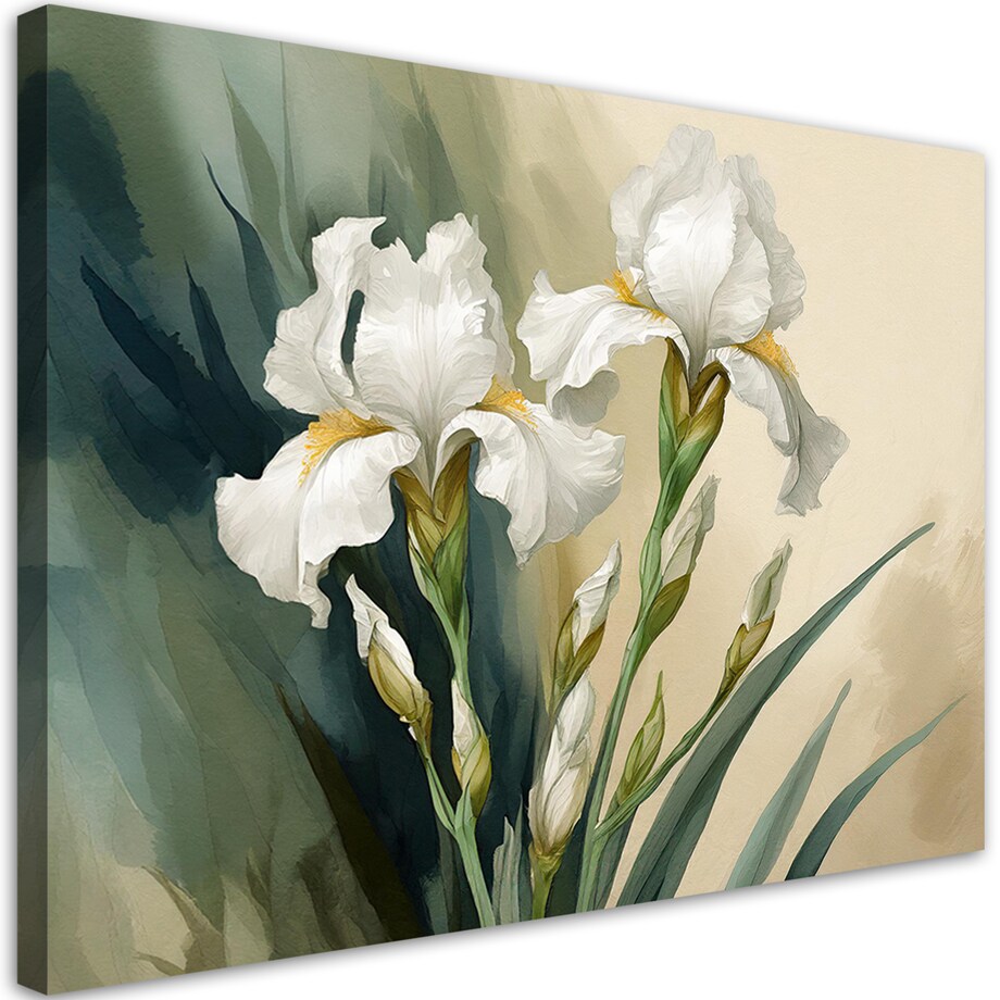 Stylowy obraz na płótnie do salonu sypialni jadalni Irysy Białe Kwiaty Akwarela 100x70 cm