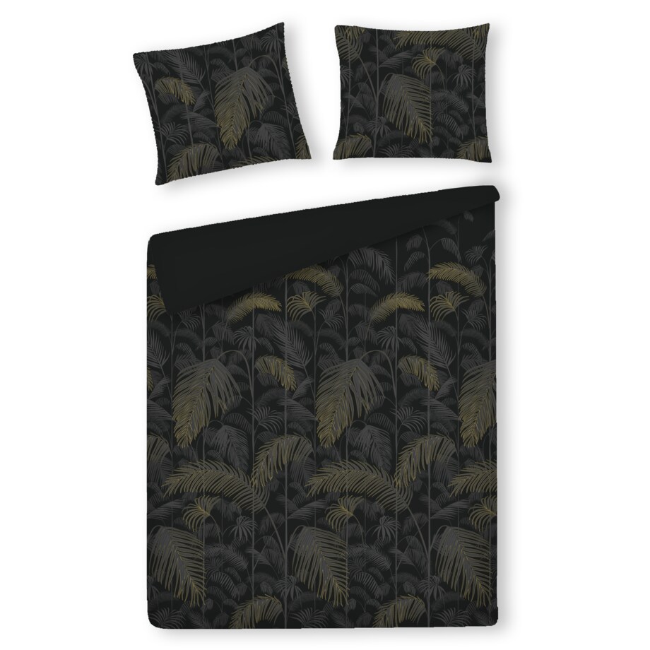 Pościel z bawełny satynowej Palmnight 160x200 cm z motywem roślinnym