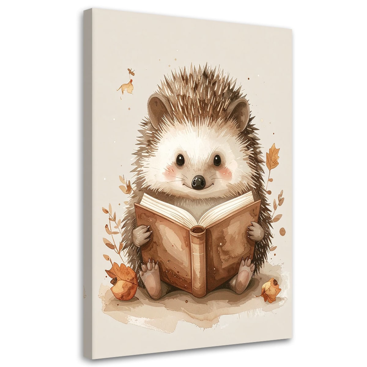 Obraz do pokoju dziecka niemowlaka, Jeż czytajacy książkę zwierzęta leśne 40x60 cm