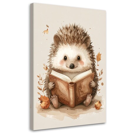 Obraz do pokoju dziecka niemowlaka, Jeż czytajacy książkę zwierzęta leśne 40x60 cm