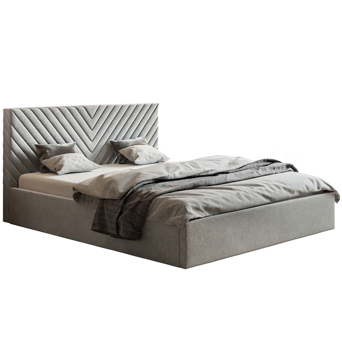Łóżko tapicerowane 160x200 OLDO 8 do sypialni, z pojemnikiem- szare