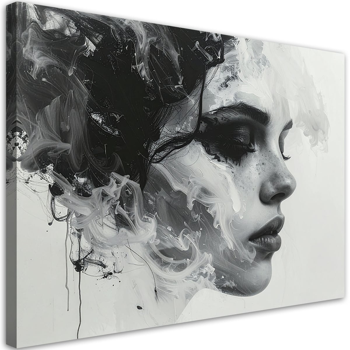 Nowoczesny obraz na płótnie canvas, Abstrakcyjny portret kobiety czarno-biały 60x40 cm