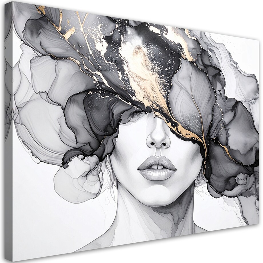 Obraz nowoczesny czarno złoty do salonu sypialni, Kobieta Abstrakcja 100x70 cm