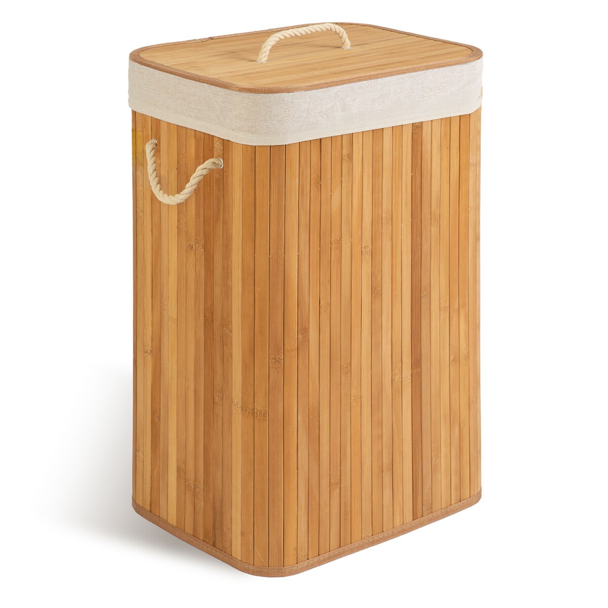 Massido, bambusowy kosz na pranie z pokrywą 72l, naturalny beżowy 61x42x32 cm