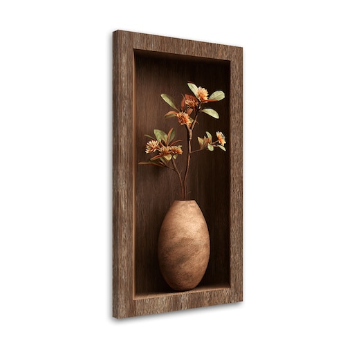 Obraz do salonu sypialni, Kwiaty w wazonie w drewnianej wnęce 3d 60x120