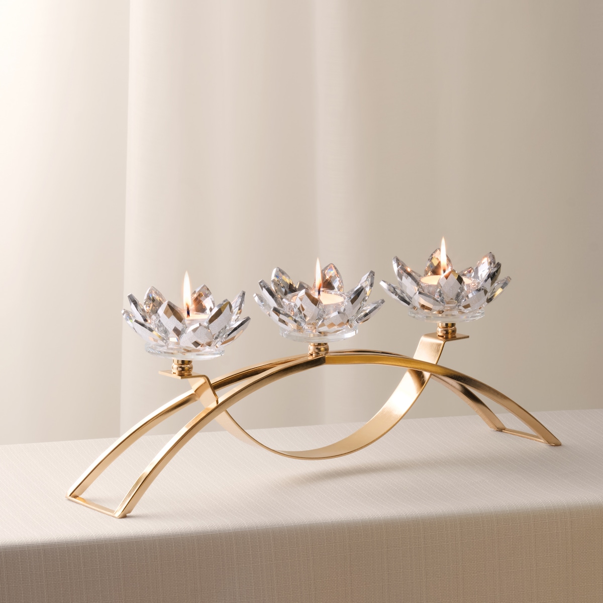 Świecznik potrójny Cristal shine trio z motywem kwiatowym