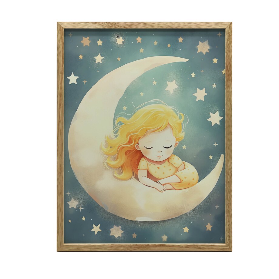 Plakat Księżniczka na Księżycu, 50x70 cm, rama drewniana jasny dąb, papier matowy 230 gsm