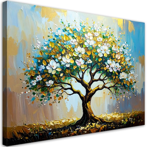 Feeby Obraz nowoczesny do salonu, Drzewo Życia Zielony Złoty 100x70