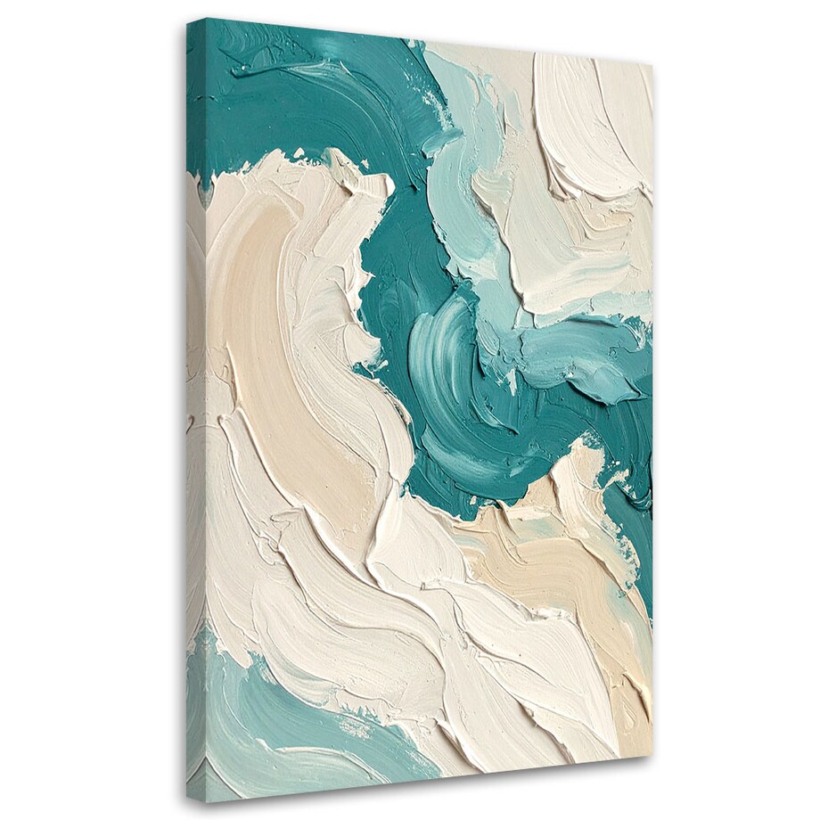 Obraz do salonu sypialni biura loftu, Abstrakcja imitacja farby w beżowo turkusowych kolorach 80x120 cm