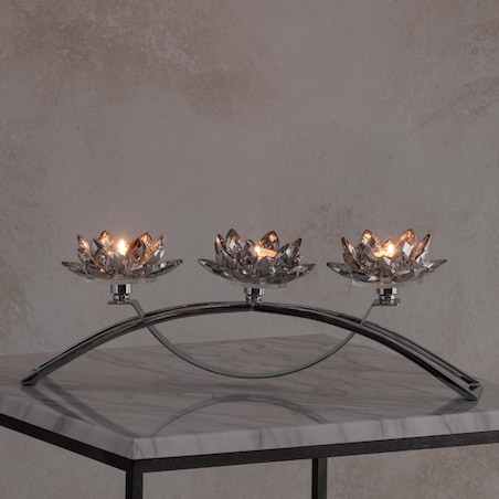 Świecznik potrójny Cristal shine trio z motywem kwiatowym