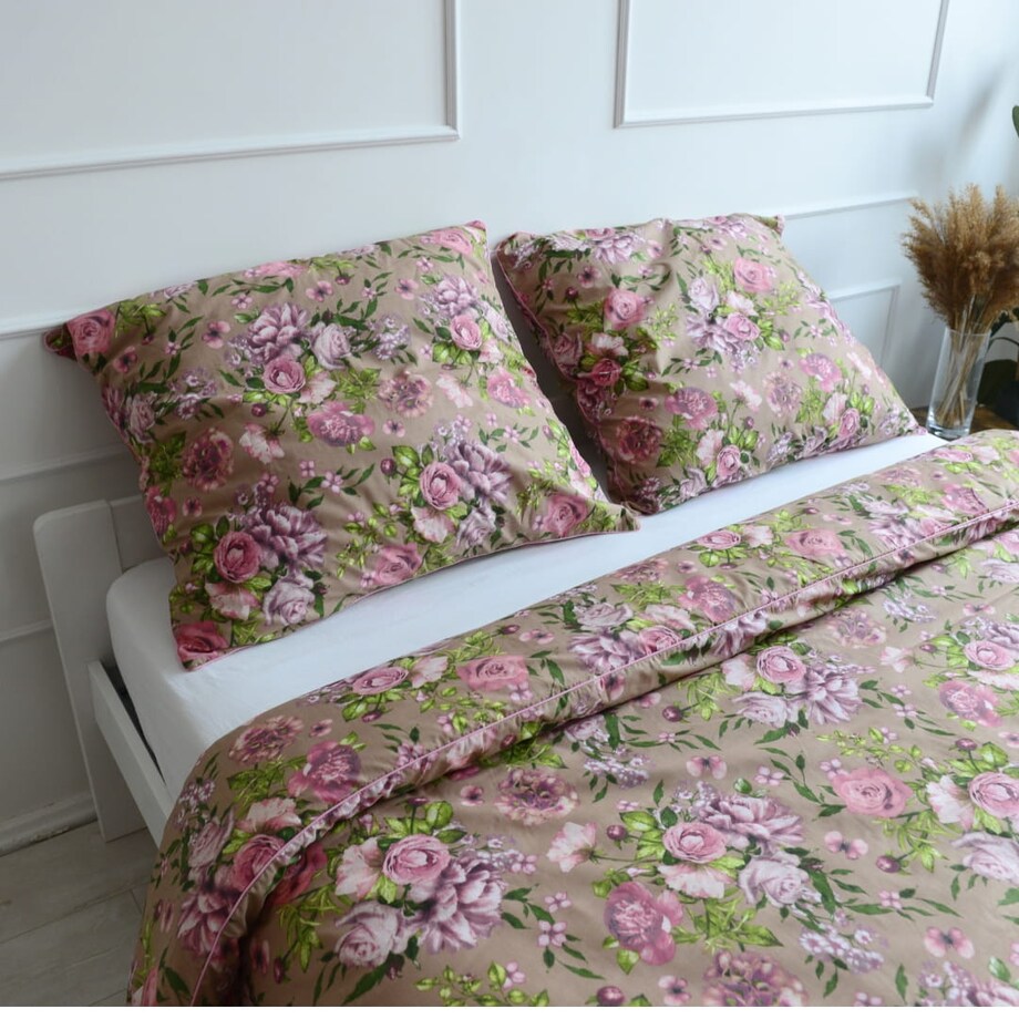 Pościel bawełniana różowe kwiaty 220x200 + 2x50x60