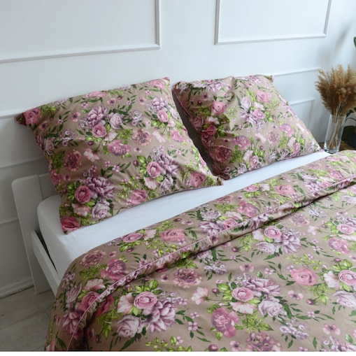 Pościel bawełniana różowe kwiaty 220x200 + 2x50x60