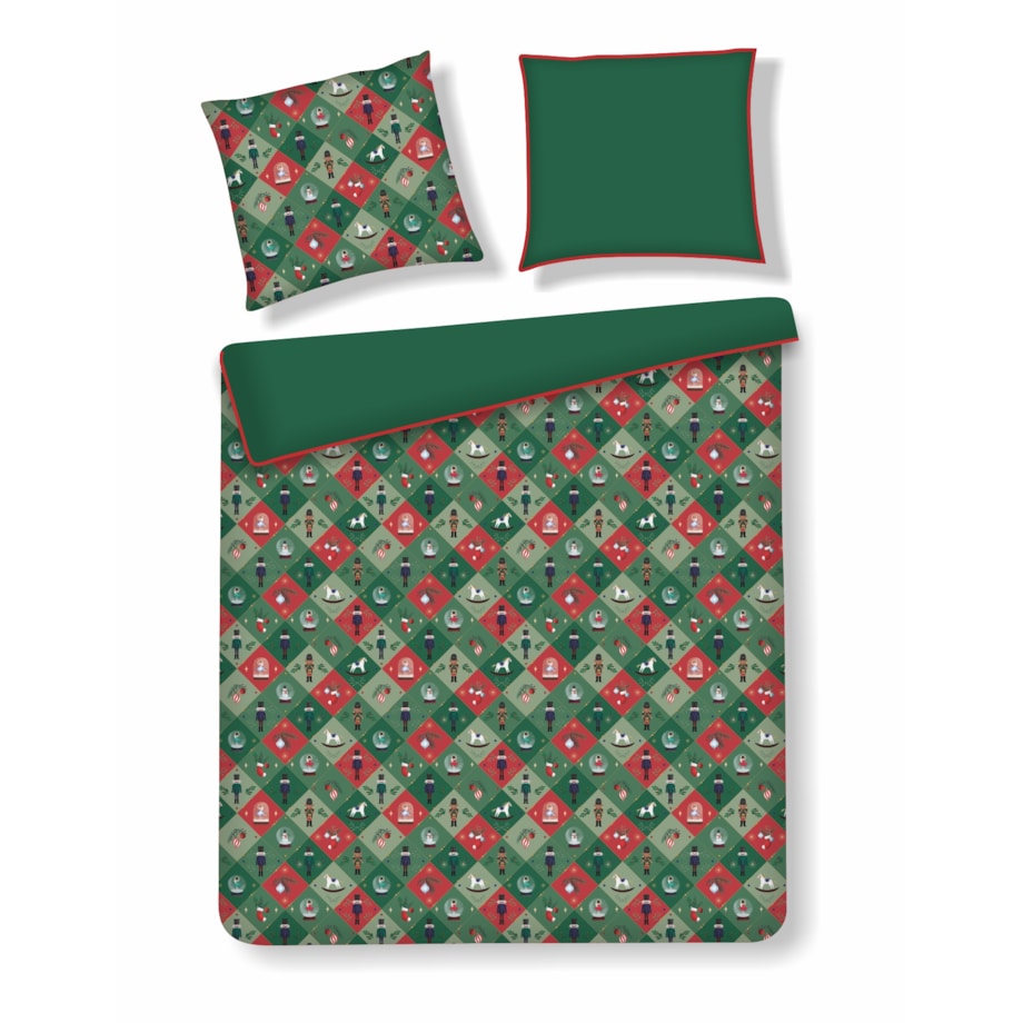 Pościel bawełniana z lamówką Nutpatcher 160x200 cm z motywem dziadka do orzechów