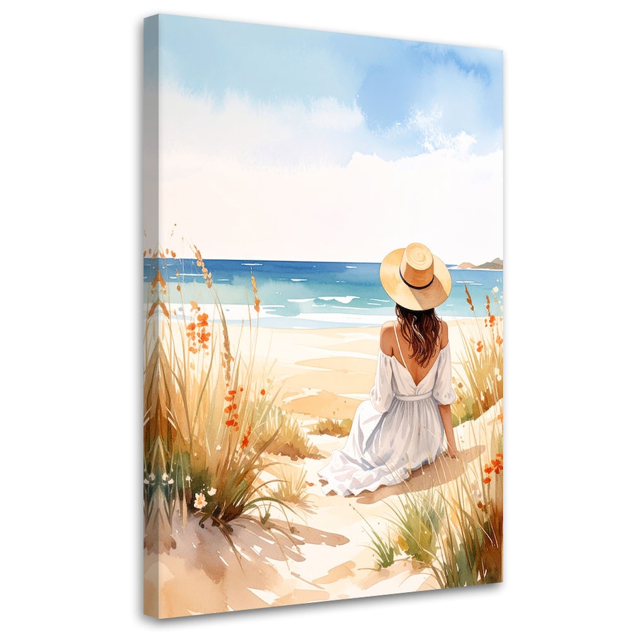 Obraz do salonu sypialni, Kobieta plaża morze pejzaż 60x90