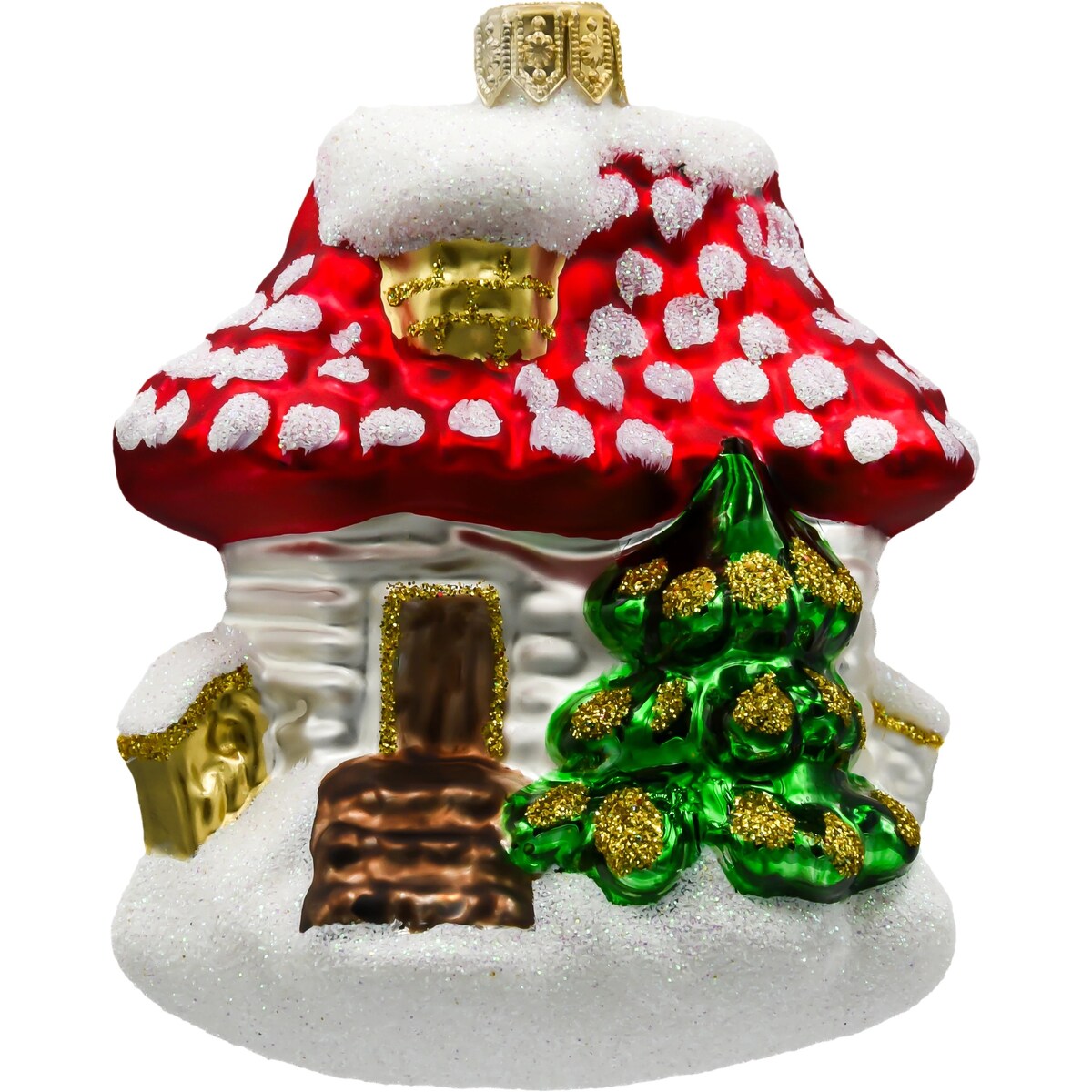 Bombka choinkowa: Świąteczna chatka z choinką: czerwona