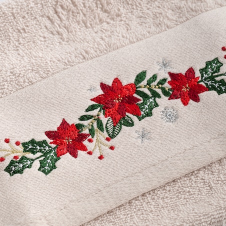 Komplet ręczników dekoracyjnych do twarzy lub rąk 2szt Poinsetia 30x50 cm z motywem gwiazdy betlejemskiej