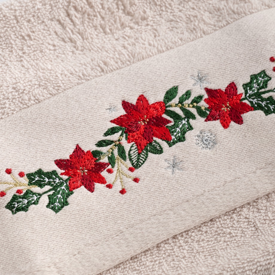 Komplet ręczników dekoracyjnych do twarzy lub rąk 2szt Poinsetia 30x50 cm z motywem gwiazdy betlejemskiej