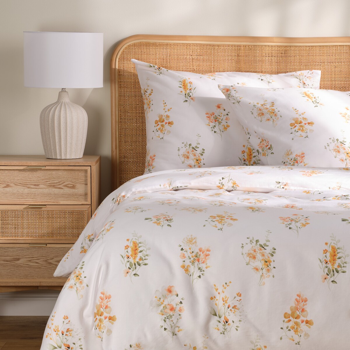 Pościel z bawełny satynowej Senita 200x220 cm z motywem roślinnym