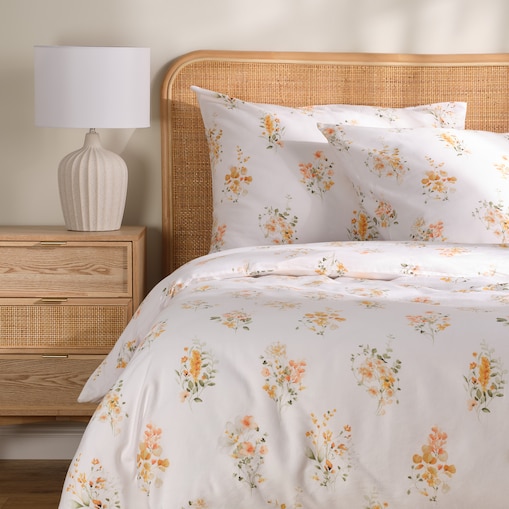 Pościel z bawełny satynowej Senita 200x220 cm z motywem roślinnym