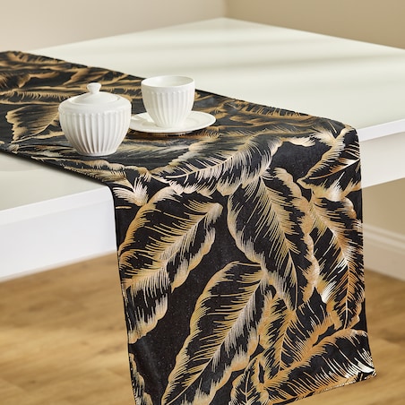 Bieżnik Welwetowy Foglare 40x180 cm z motywem liściastym