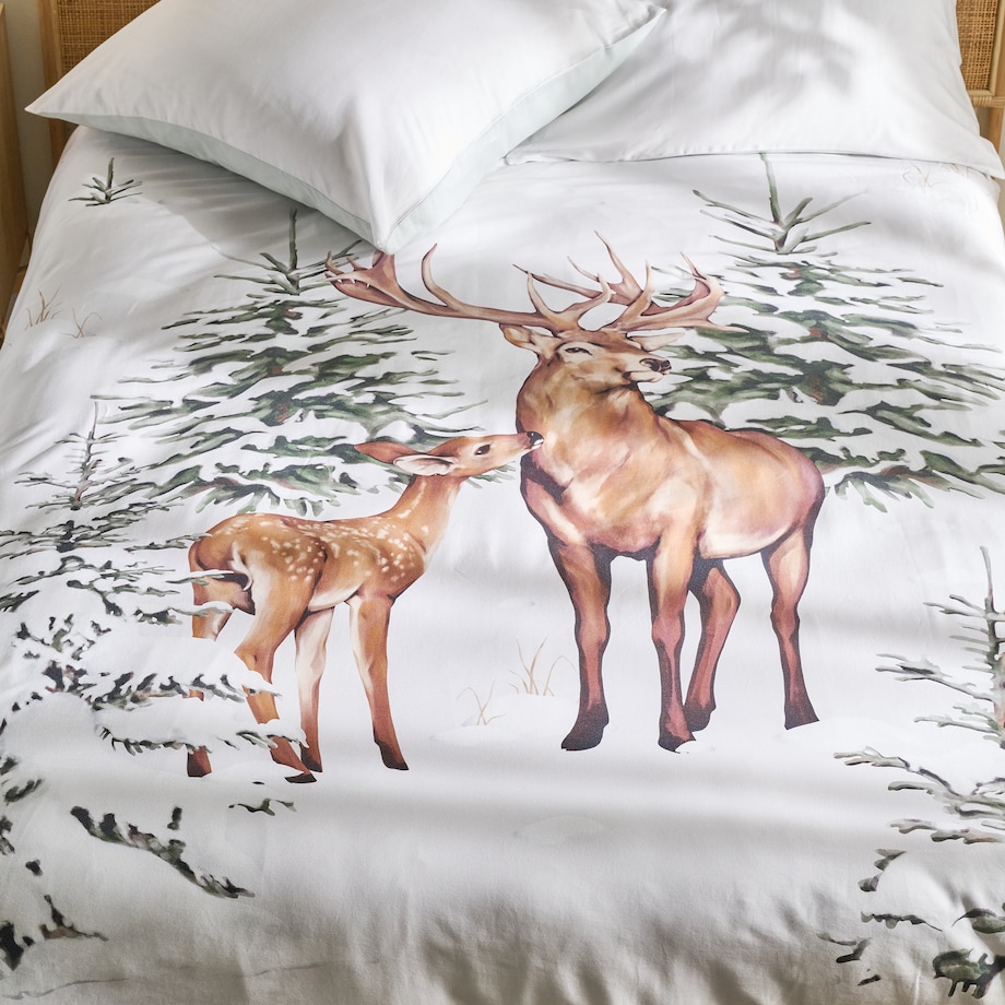 Pościel z bawełny satynowej Hivrosi 160x200 cm z motywem zwierząt leśnych