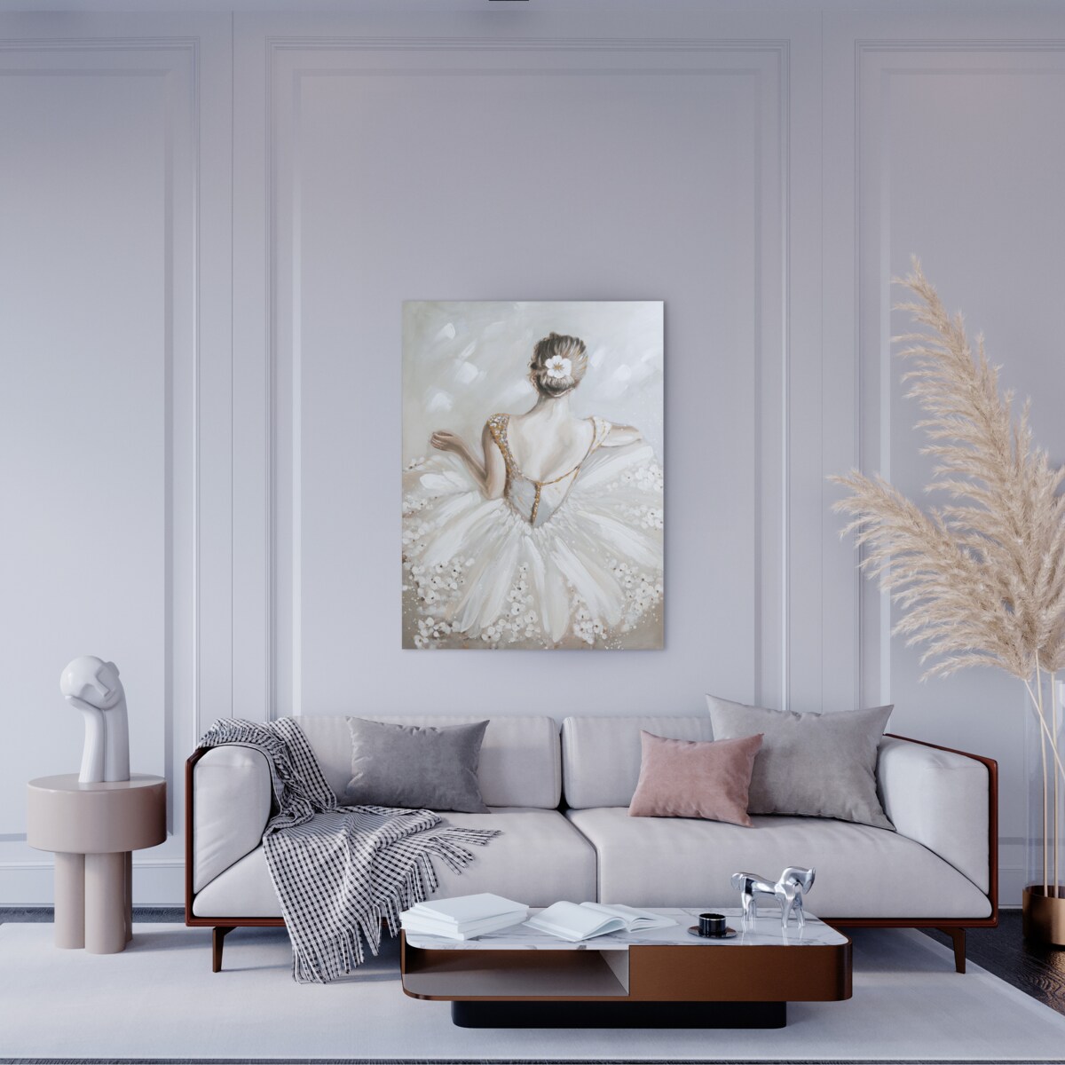 Ręcznie zdobiony obraz z płótnie z motywem baletnicy soloto 90x120