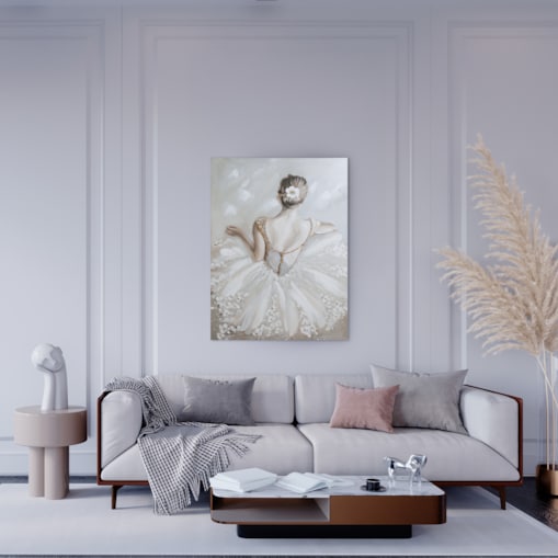 Ręcznie zdobiony obraz z płótnie z motywem baletnicy soloto 90x120