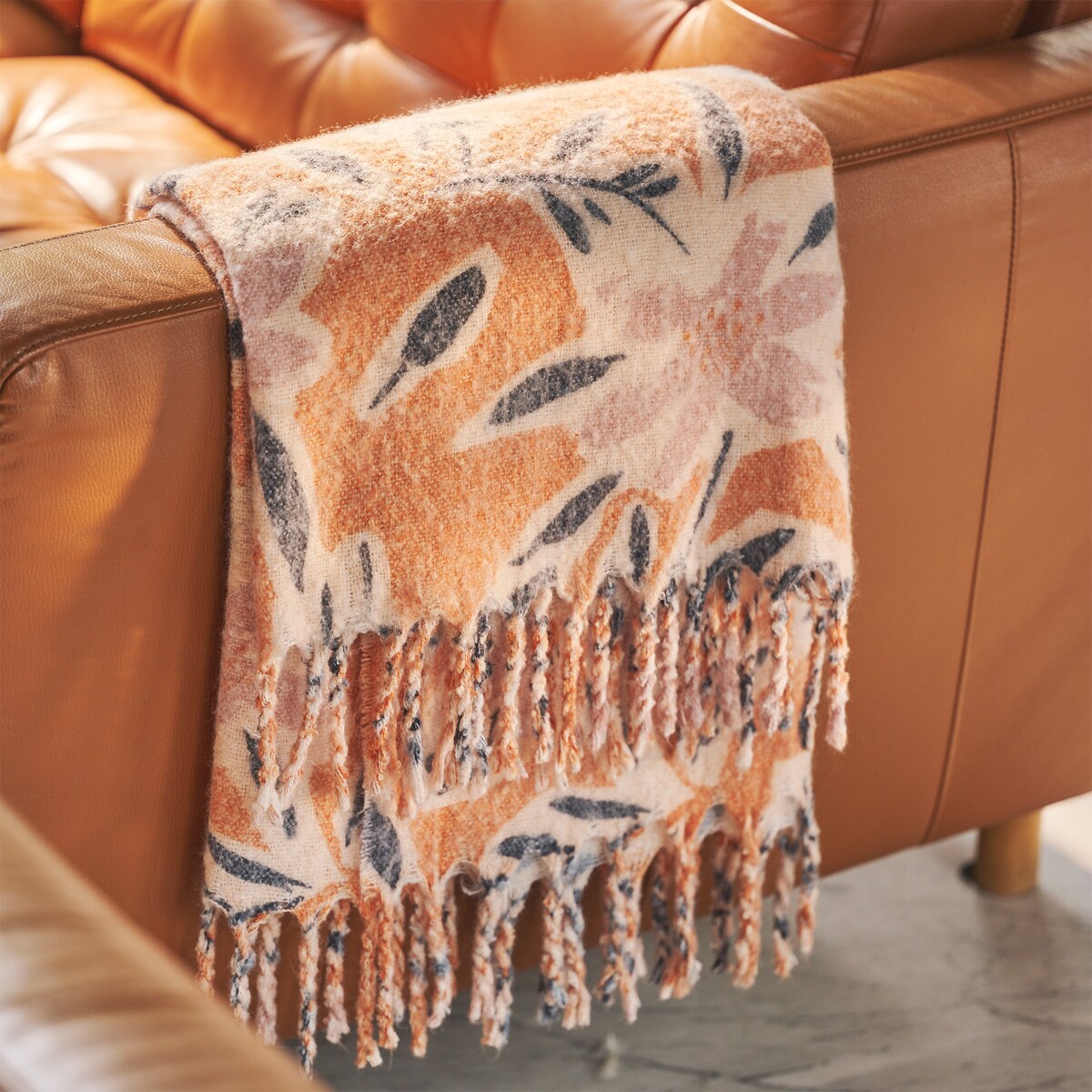 Koc Semilia 127x152 cm z motywem liściastym