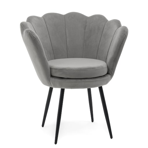 Tapicerowana muszelka SHELL na czarnych nogach krzesło szare welurowe salon