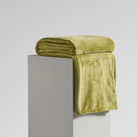 Jednokolorowy koc z wytłoczonym wzorem liściastym Yanborio 150x200 cm