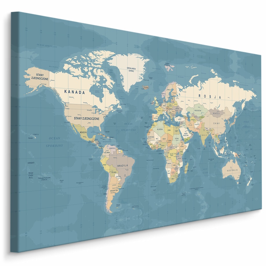 Obraz Mapa Świata Po Polsku 120x80cm