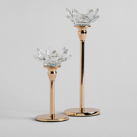 Elegancki świecznik na nóżce ze szkła kryształowego ceva z motywem kwiatowym