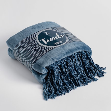 Jednokolorowy koc Tassels 130x170 cm