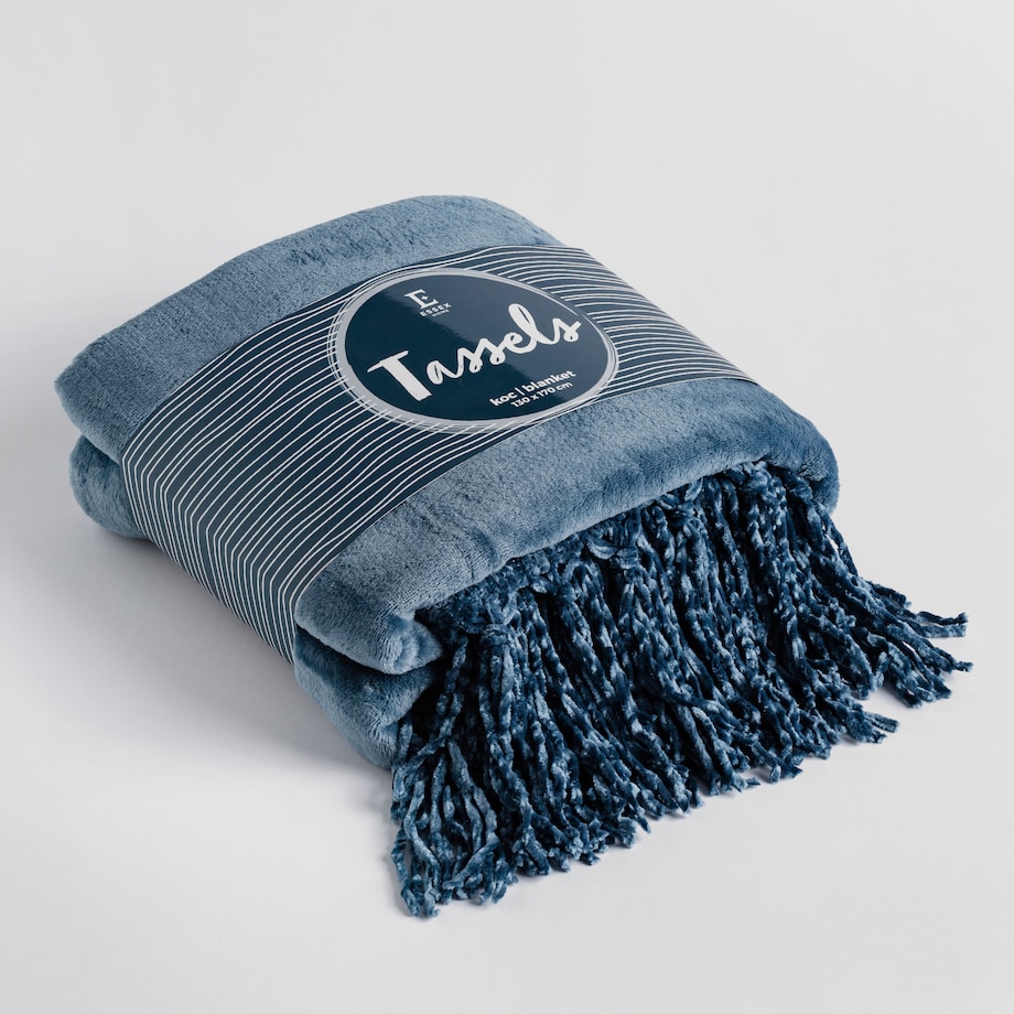 Jednokolorowy koc Tassels 130x170 cm