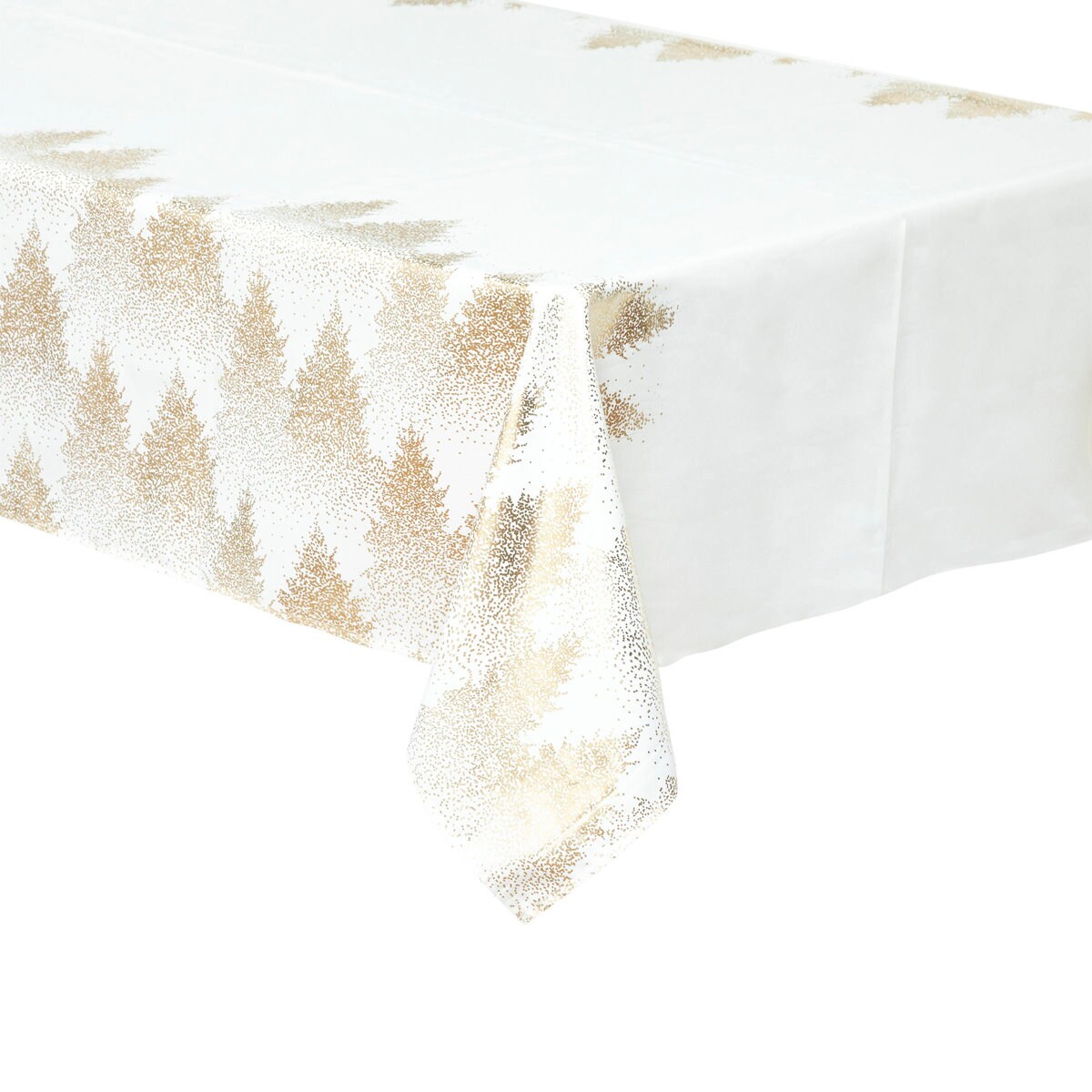 Obrus z motywem świątecznym Złote choinki, 140 x 360 cm